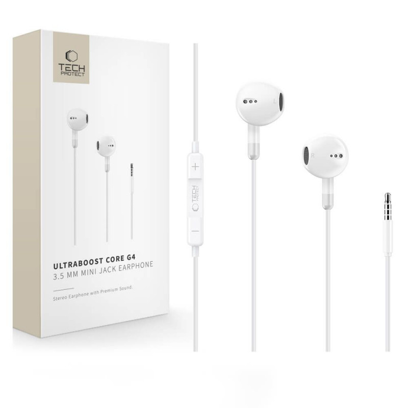 Tech-Protect Ultraboost Core G4 Mini Jack 3,5 mm -johdolliset nappikuulokkeet, valkoinen (THP5619)