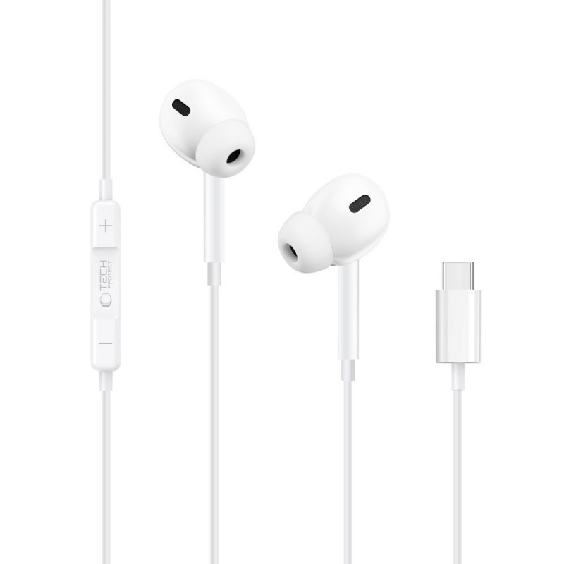 Tech-Protect Ultraboost Core G3 USB-C -langalliset nappikuulokkeet, valkoinen