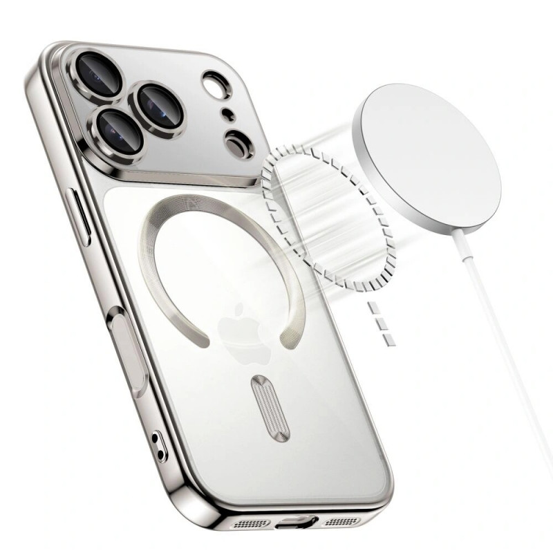Tech-Protect MagFlex MagSafe -kuori Apple iPhone 17 Pro -puhelimelle, kiiltävän hopea
