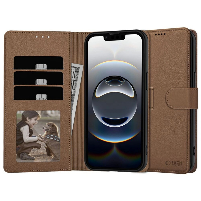 Tech-Protect Lompakkokotelo Apple iPhone 17e / 16e -puhelimelle, ruskea