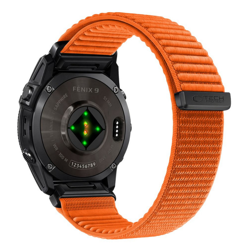 Tech-Protect NylonLoop Garmin Fenix 5X / 5X Plus / 6X / 6X Pro / 7X / 8 / 8 Pro / 9 / 9 Pro -kellonranneke (51 mm), signal oranssi