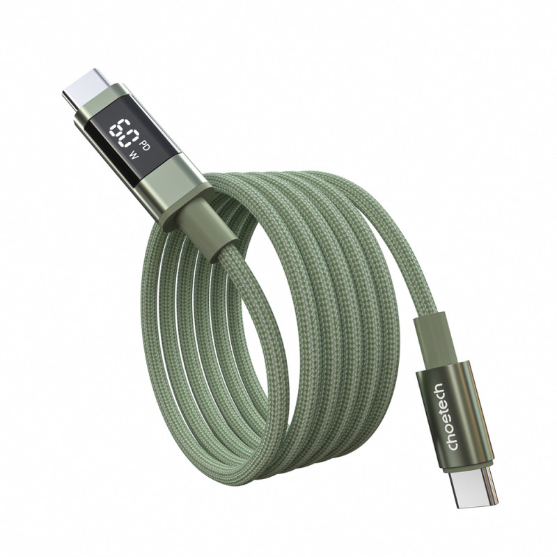 Choetech XCC-1068 PD 60W USB-C - USB-C -kaapeli näytöllä, 1,2 m, vihreä