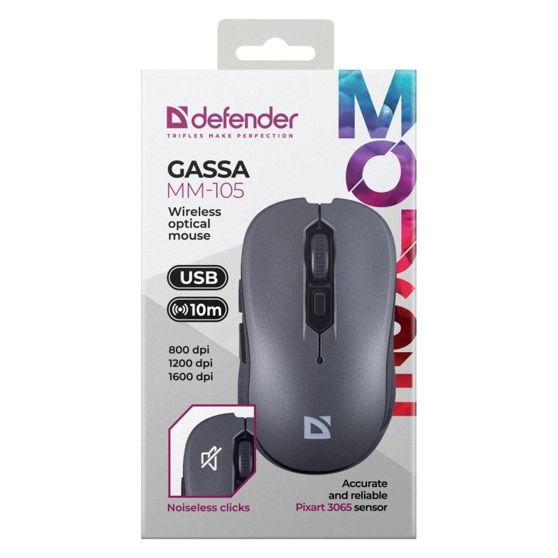 Defender Gassa MM-105 RF Silent langaton hiiri, harmaa