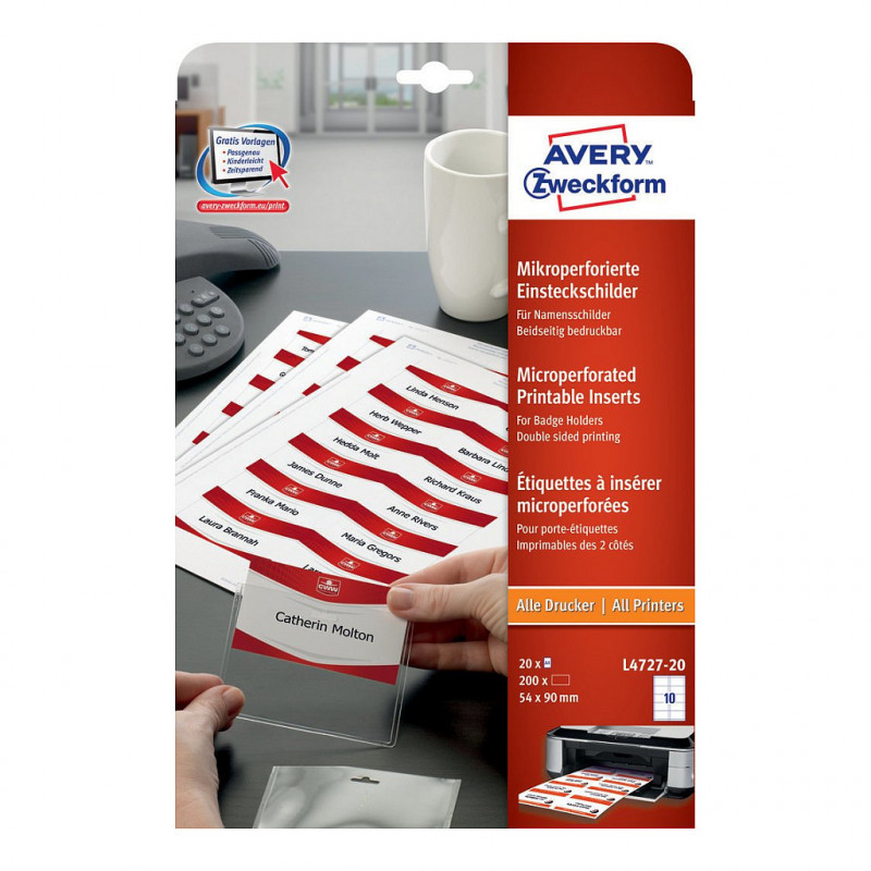 Avery Zweckform L4727-20 itseliimautuvat nimikylttitarrat, 90 x 54 mm, valkoinen