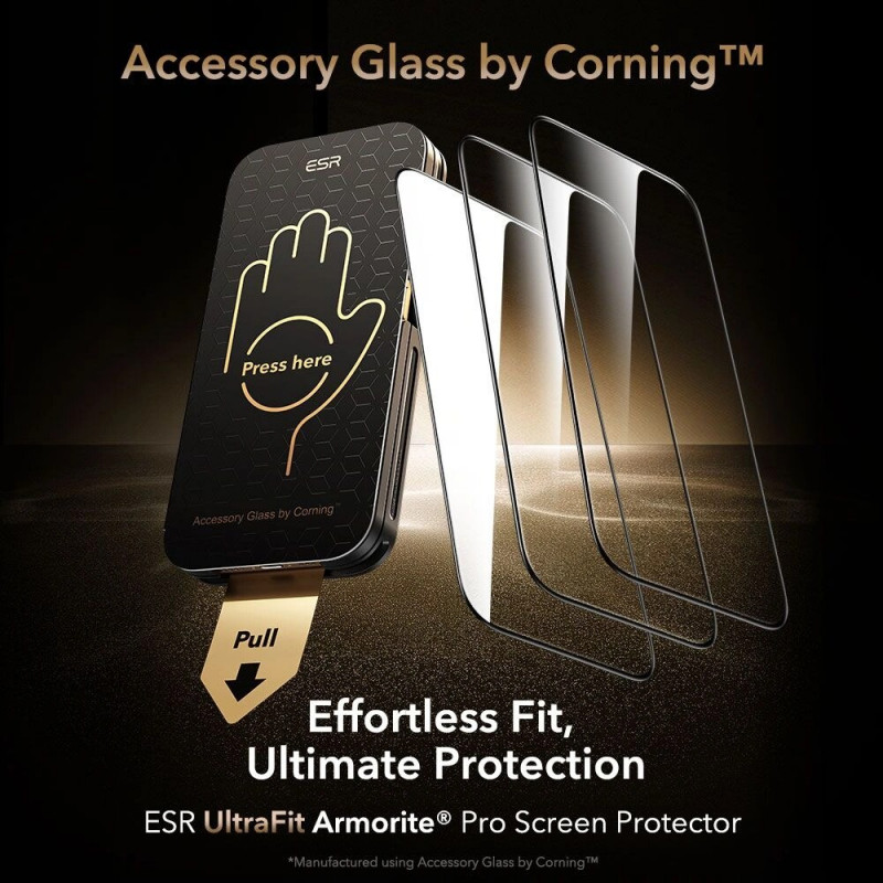 ESR UltraFit Armorite Pro karkaistu lasi -näytönsuoja Glass by Corning -lasilla Apple iPhone 17 Pro Max -puhelimelle, ESR928