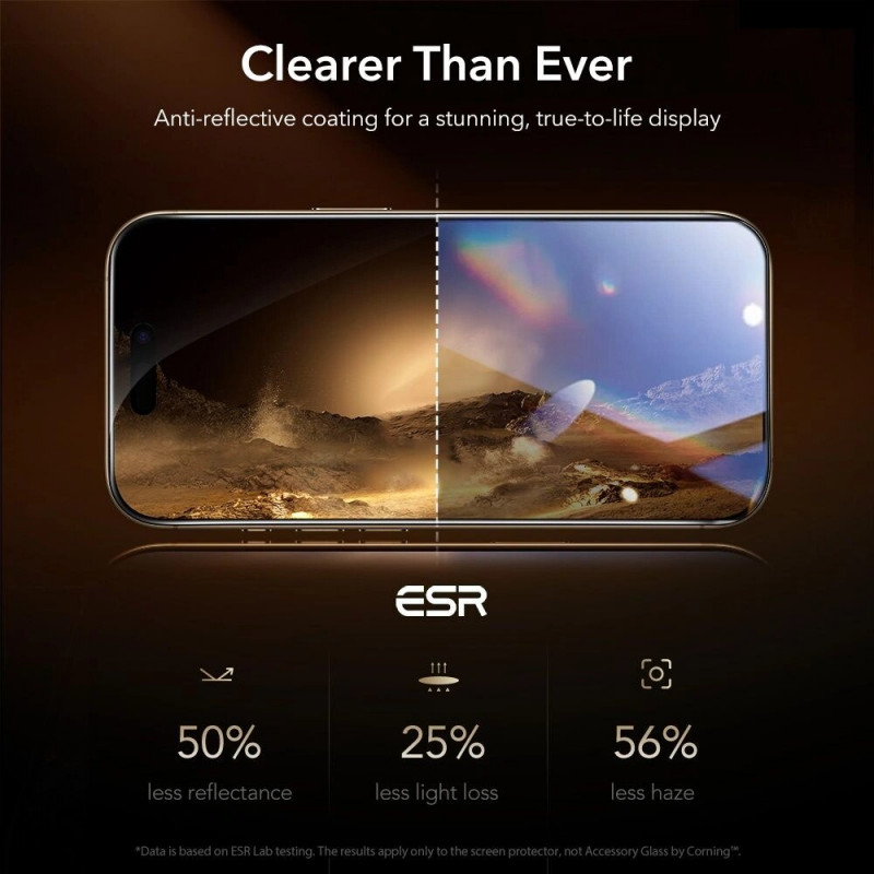 ESR UltraFit Armorite Pro karkaistu lasi -näytönsuoja Glass by Corning -lasilla Apple iPhone 17 Pro Max -puhelimelle, ESR928