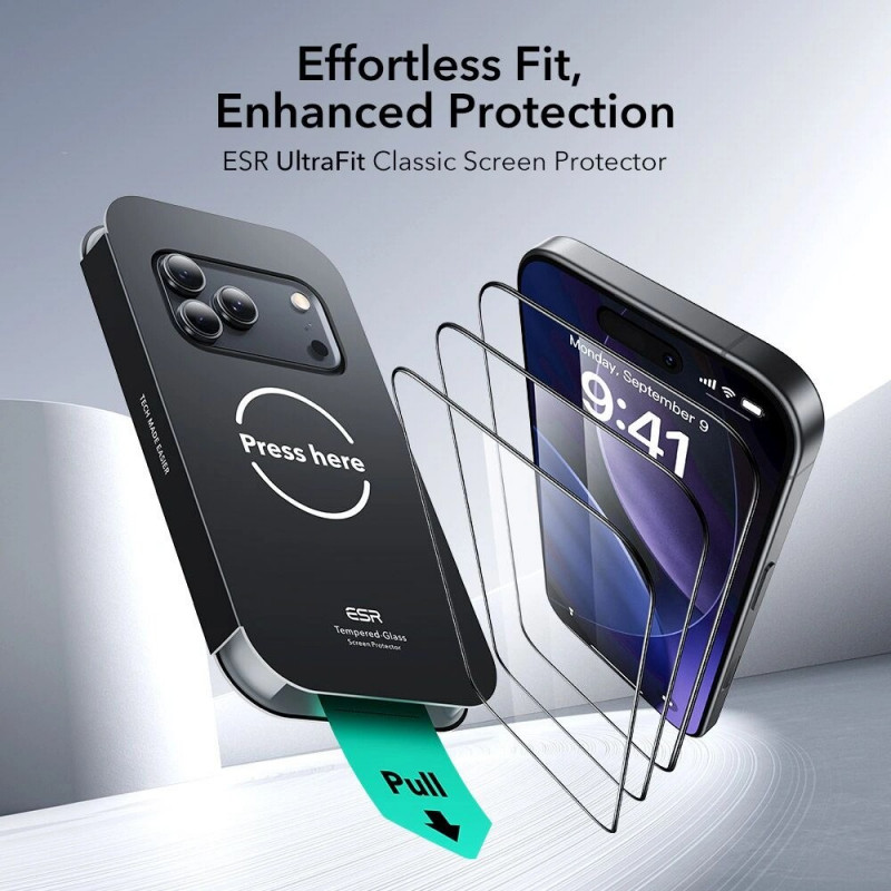 ESR UltraFit karkaistu lasi -näytönsuojus Apple iPhone 17 Pro Max / 18 Pro Max -puhelimelle, ESR925, kirkas (2 kpl)