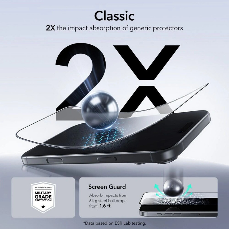 ESR UltraFit karkaistu lasi -näytönsuojus Apple iPhone 17 Pro Max / 18 Pro Max -puhelimelle, ESR925, kirkas (2 kpl)