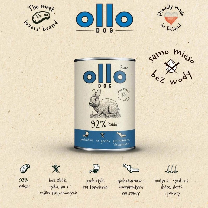 OLLO Pure Rabbit märkä koiranruoka, 400 g