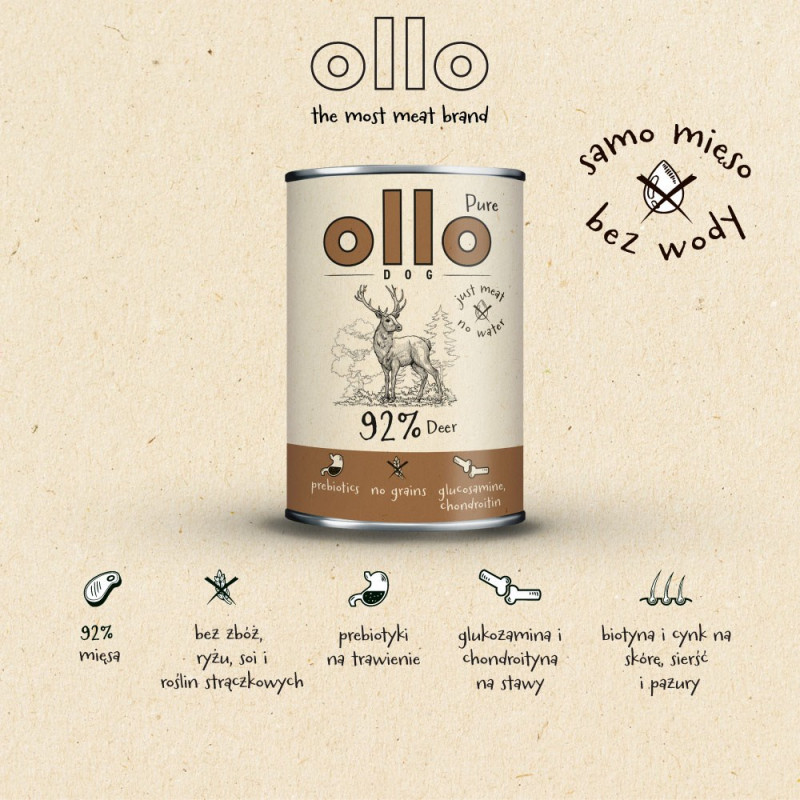 OLLO Pure Deer märkä koiranruoka, 850 g