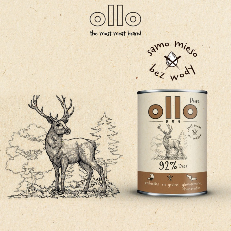 OLLO Pure Deer märkä koiranruoka, 850 g