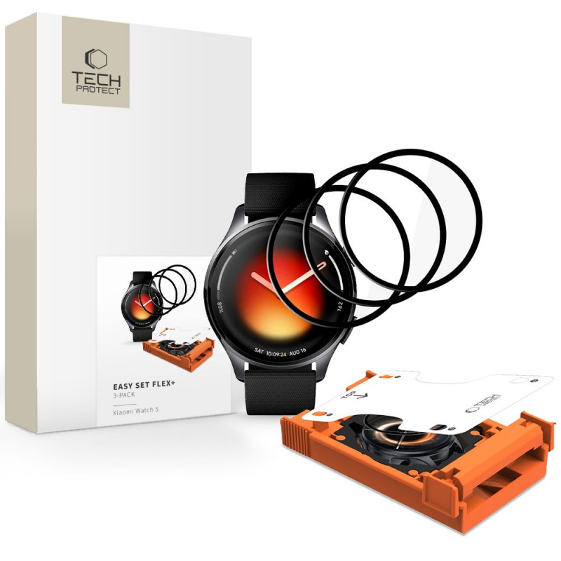 Tech-Protect Easy Set Flex+ -hybridilasi Xiaomi Watch 5 -kellolle (3 kpl), musta