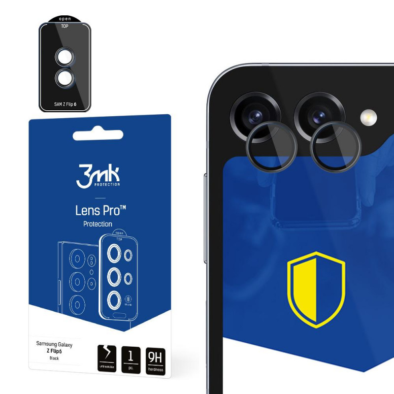3MK Lens Protection Pro -kameran linssin karkaistu lasi Samsung Galaxy Z Flip 6, musta