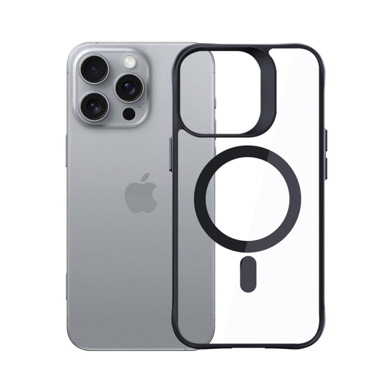 3mk Satin Armor MagCase MagSafe-yhteensopiva suojakotelo Apple iPhone 16 Pro -puhelimelle, läpinäkyvä mustalla kehyksellä