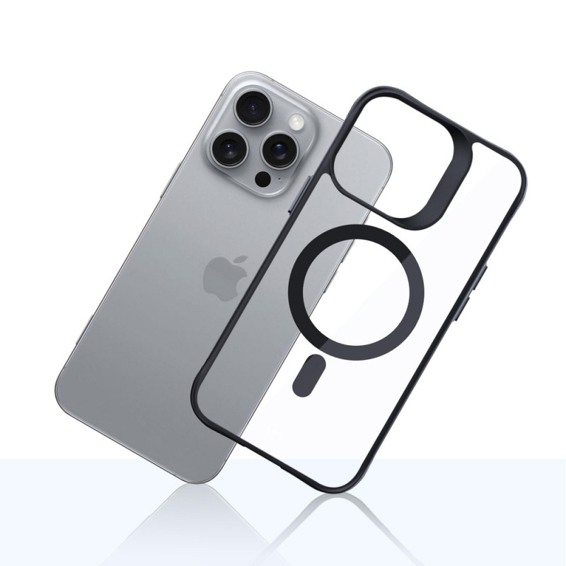 3mk Satin Armor MagCase MagSafe-yhteensopiva suojakotelo Apple iPhone 16 Pro Max -puhelimelle (W-3SAMaCa-AiP16PM-0), läpinäkyvä mustalla kehyksellä