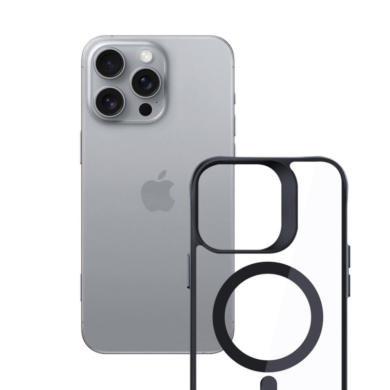 3mk Satin Armor MagCase MagSafe-yhteensopiva suojakotelo Apple iPhone 16 Pro Max -puhelimelle (W-3SAMaCa-AiP16PM-0), läpinäkyvä mustalla kehyksellä
