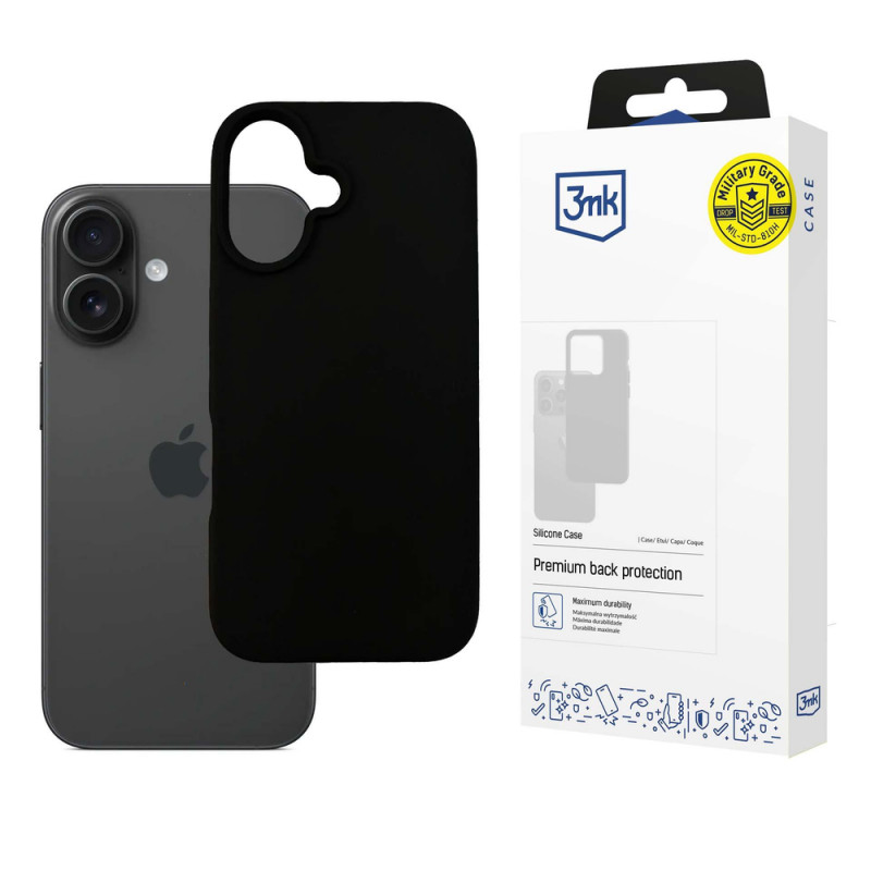 3mk Silicone Case suojakotelo Apple iPhone 16 Plus -puhelimelle, musta