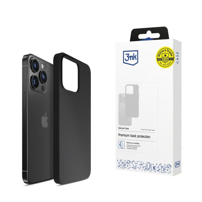 3mk Silicone Case -suojakotelo Apple iPhone 16 Pro -puhelimelle, musta