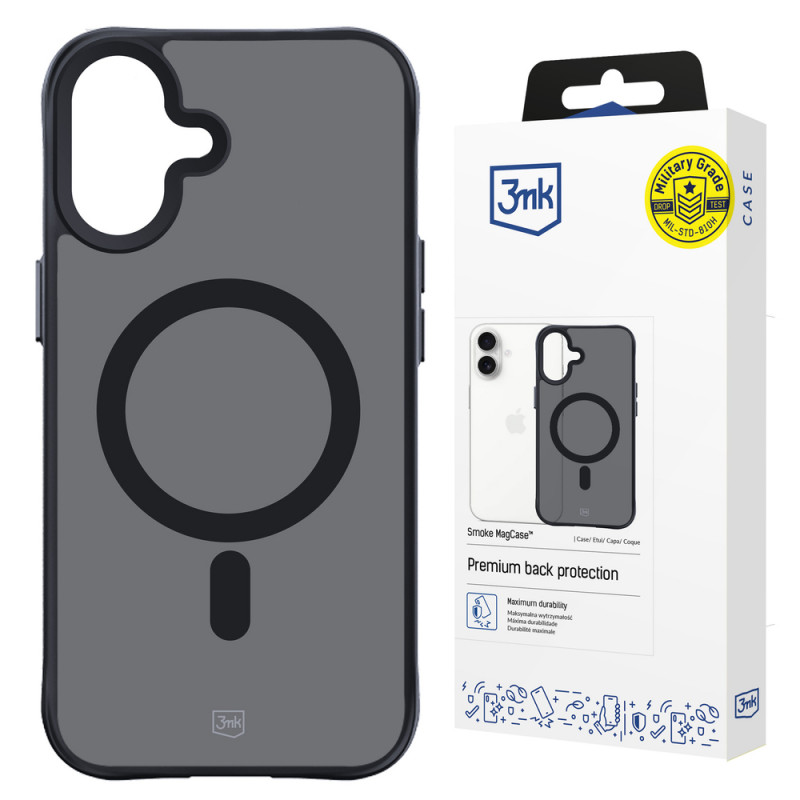 3mk Smoke MagCase MagSafella Apple iPhone 16 -puhelimelle (W-3SmoMaCa-AiP16-0), puoliläpinäkyvä
