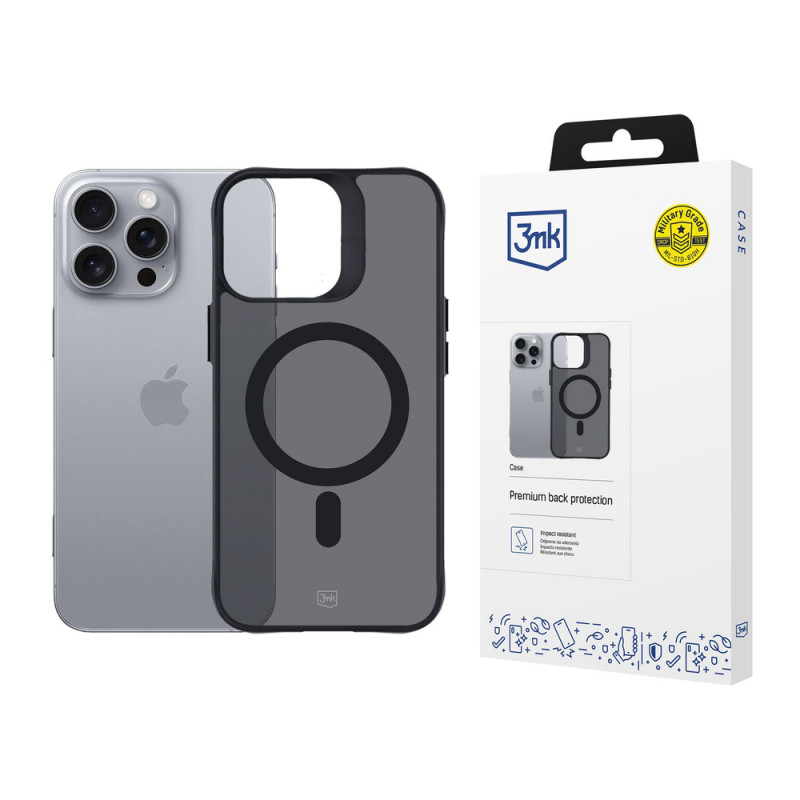 3mk Smoke MagCase MagSafe-yhteensopiva suojakotelo Apple iPhone 16 Pro Max -puhelimelle (W-3SmoMaCa-AiP16PM-0), puoliläpinäkyvä