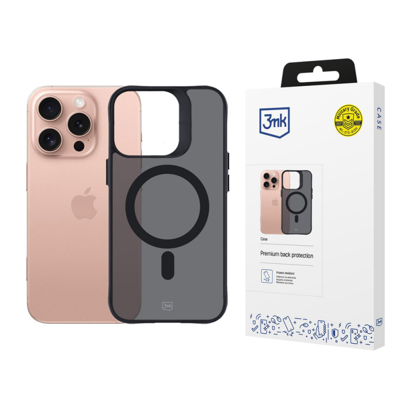 3mk Smoke MagCase MagSafe-yhteensopiva suojakotelo Apple iPhone 16 Pro -puhelimelle, puoliläpinäkyvä