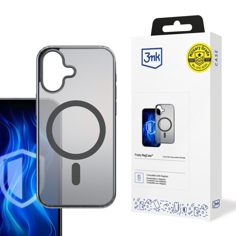 3MK Frosty MagCase -suojakotelo Apple iPhone 16 -puhelimelle, musta