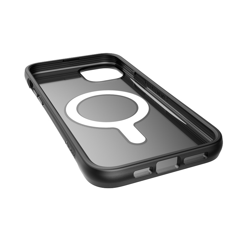 X-Doria Raptic Clutch MagSafe -suojakotelo Apple iPhone 14 Plus / 15 Plus -puhelimelle, musta