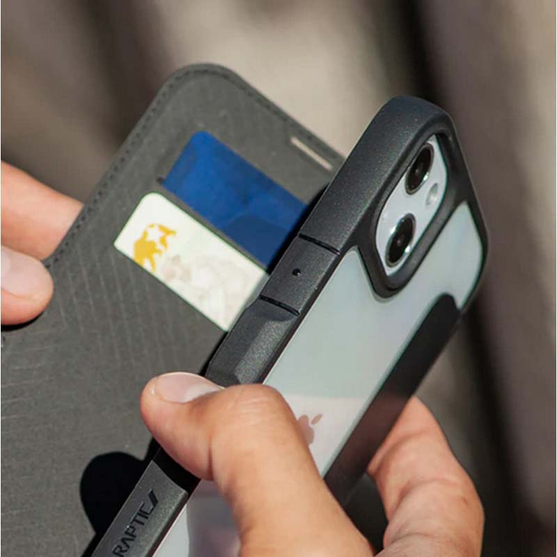 X-Doria Raptic Urban Folio -kotelo Apple iPhone 14 Plus / 15 Plus -puhelimelle, musta