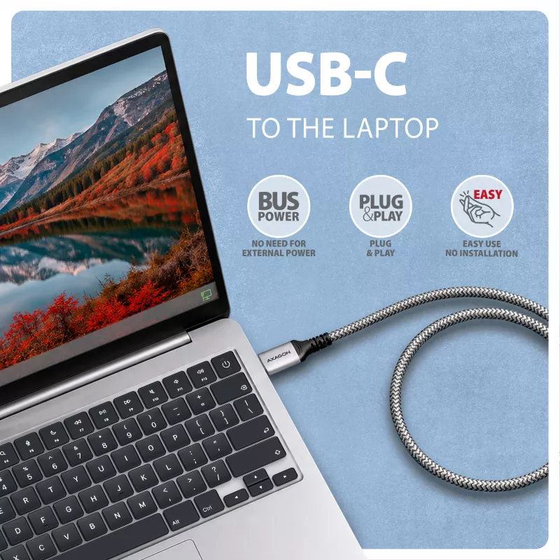 Goobay AXAGON ADE-CM15 USB-C Gigabit Ethernet -sovitin, jossa integroitu 1,5 m CAT6 -kaapeli, RJ-45