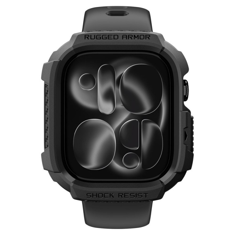 Spigen Rugged Armor ACS11886 -suojakotelo Apple Watch 12 46 mm -kellolle, mattamusta