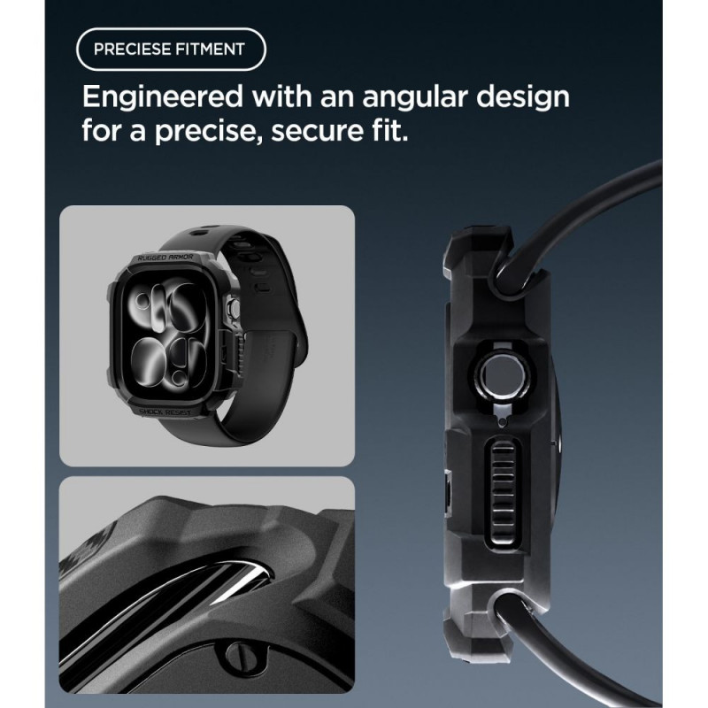 Spigen Rugged Armor ACS11886 -suojakotelo Apple Watch 12 46 mm -kellolle, mattamusta