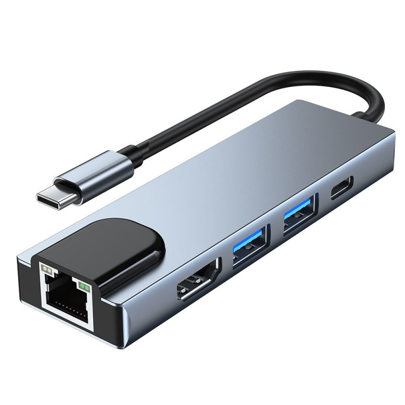 Tech-Protect V3 5in1 USB-C -keskitin, harmaa