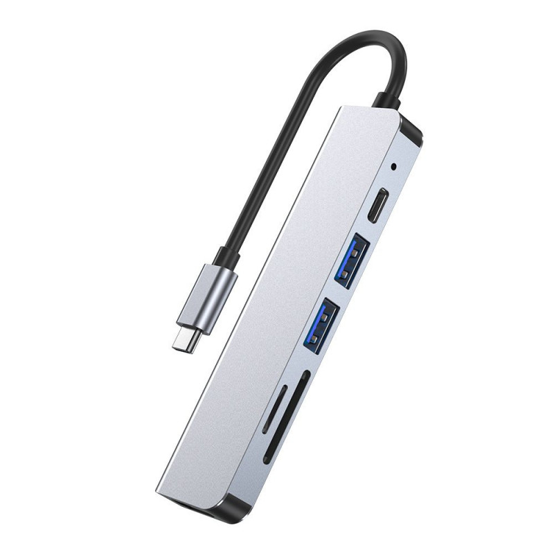 Tech-Protect V4 6-in-1 USB-C -keskitin, harmaa