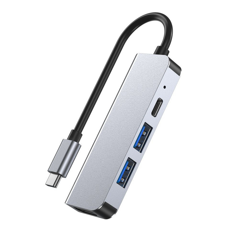 Tech-Protect V2 4-in-1 USB-C -keskitin, harmaa