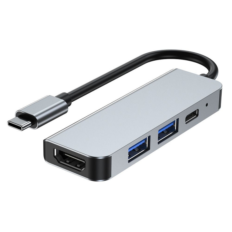 Tech-Protect V2 4-in-1 USB-C -keskitin, harmaa