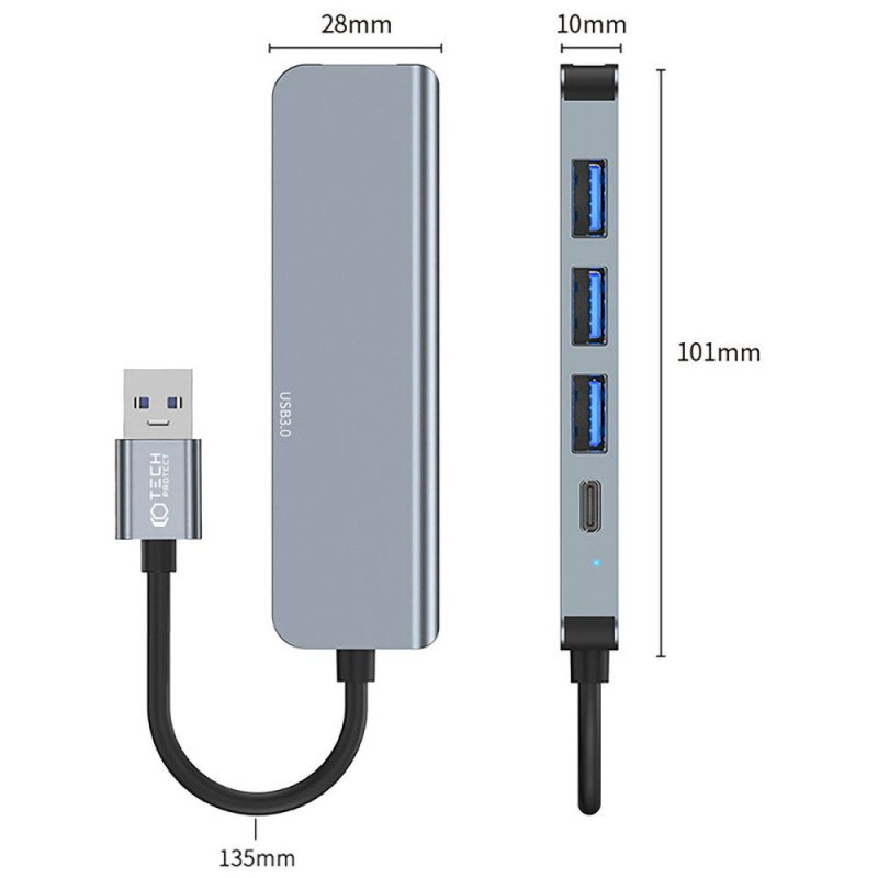Tech-Protect V0-HUB 5in1 USB-A -hubi, harmaa