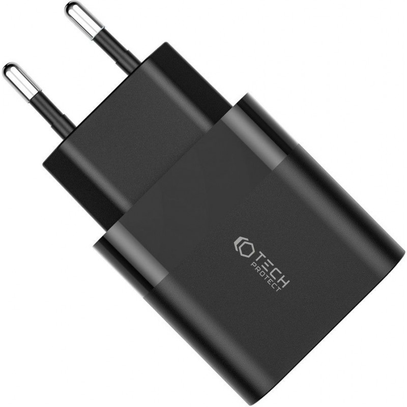 Tech-Protect C30W 2-porttinen seinälaturi, USB-C PD 30W ja USB-A QC 3.0, musta