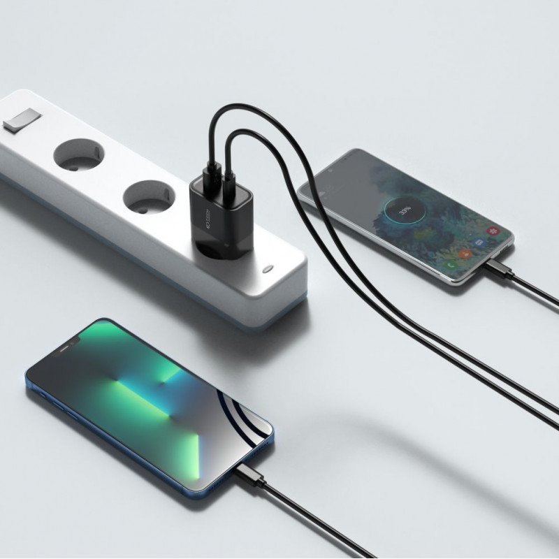 Tech-Protect C30W 2-porttinen seinälaturi, USB-C PD 30W ja USB-A QC 3.0, musta