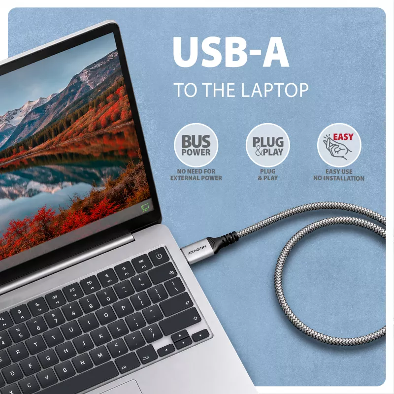 Goobay AXAGON ADE-AM20 USB-A - Gigabit Ethernet -sovitin integroidulla 2 m CAT6 -kaapelilla