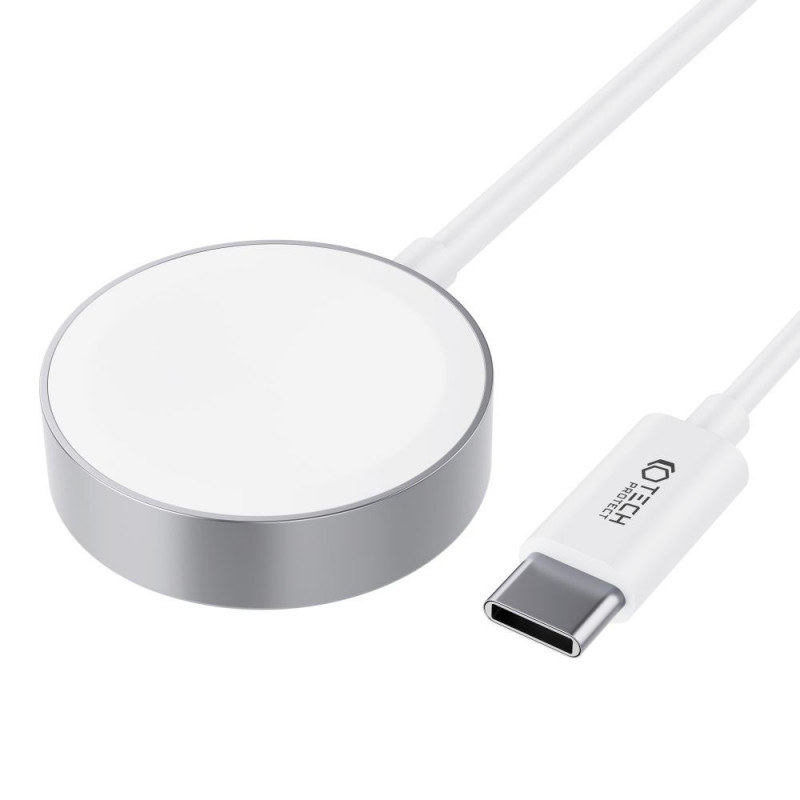 Tech-Protect UltraBoost magneettilaturi Apple Watchille, USB-C, 120 cm, valkoinen
