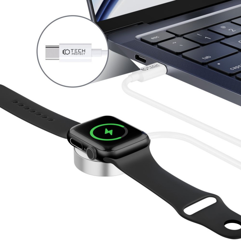 Tech-Protect UltraBoost magneettilaturi Apple Watchille, USB-C, 120 cm, valkoinen