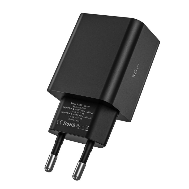 Tech-Protect NC30W 2-porttinen seinälaturi PD 30W QC 3.0, valkoinen