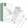 Tech-Protect C20W 2-port seinälaturi PD 20W QC 3.0 USB-C-kaapelilla, valkoinen