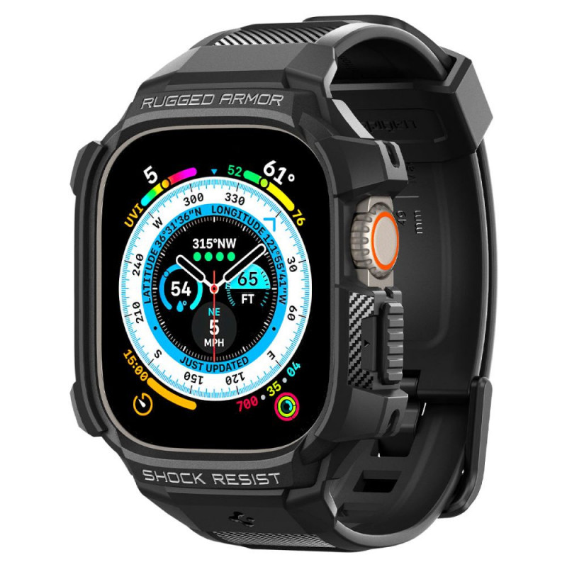 Spigen Rugged Armor Pro -ranneke ja kotelo Apple Watch Ultra 1 / 2 / 3 49 mm:lle, musta