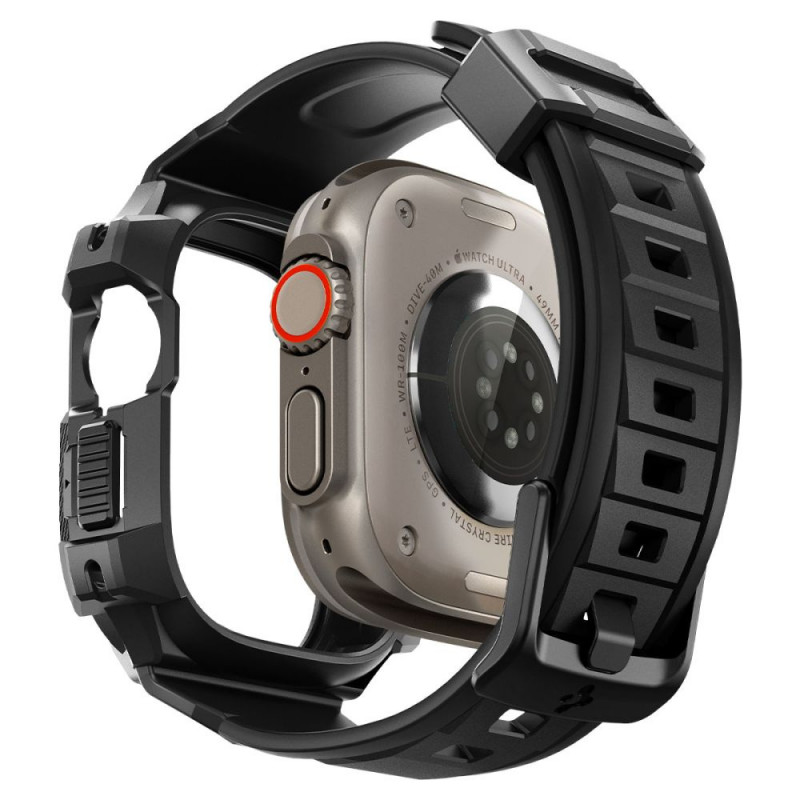 Spigen Rugged Armor Pro -ranneke ja kotelo Apple Watch Ultra 1 / 2 / 3 49 mm:lle, musta