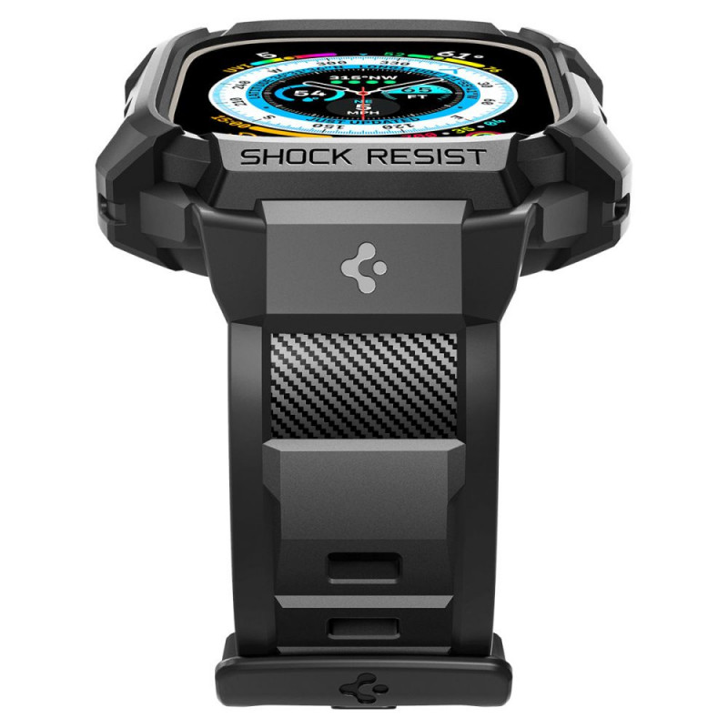 Spigen Rugged Armor Pro -ranneke ja kotelo Apple Watch Ultra 1 / 2 / 3 49 mm:lle, musta