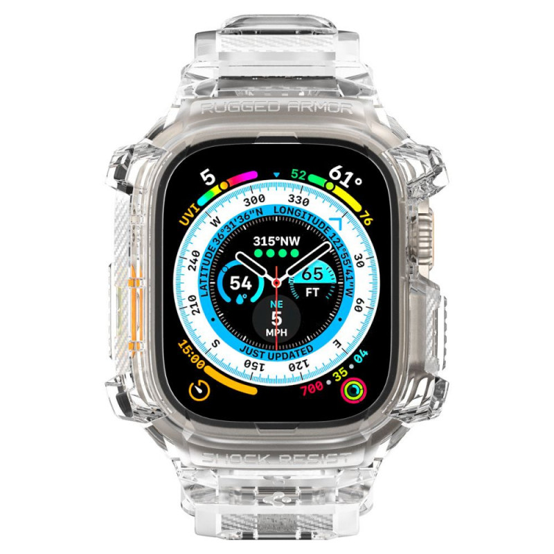 Spigen Rugged Armor Pro -ranneke ja kotelo Apple Watch Ultra 49 mm:lle, kristallinkirkas