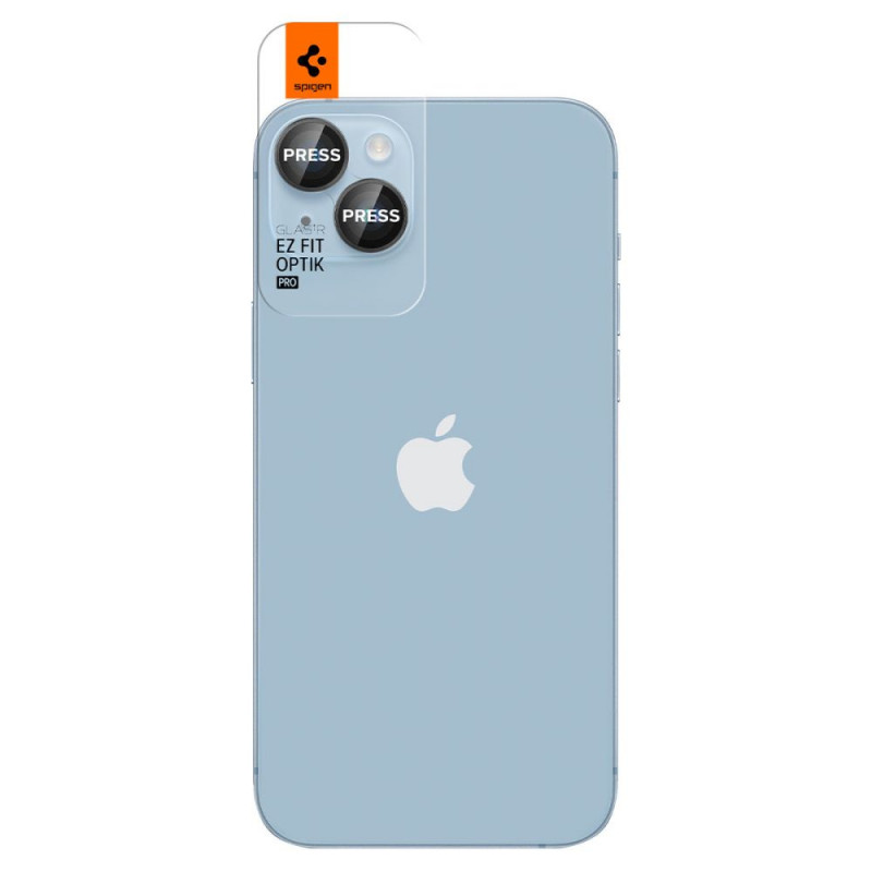 Spigen Optik.tR EZ Fit -kameran linssinsuojus Apple iPhone 14 / 14 Plus / 15 / 15 Plus -puhelimelle, musta (2 kpl)