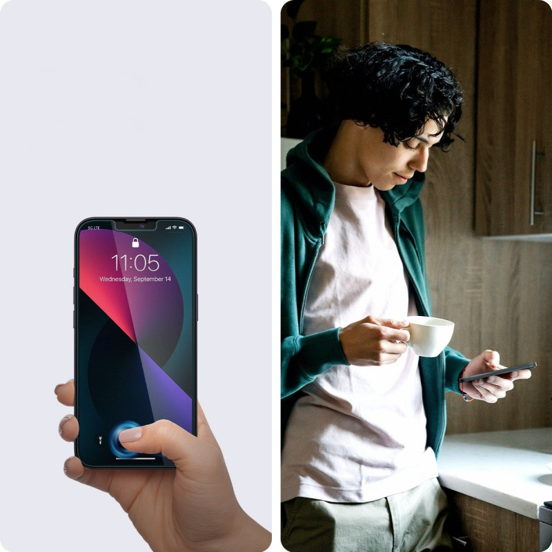 Spigen GLAS.tR EZ Fit karkaistu lasi Apple iPhone 13 / 13 Pro / 14 / 16e / 17e -laitteelle, kirkas