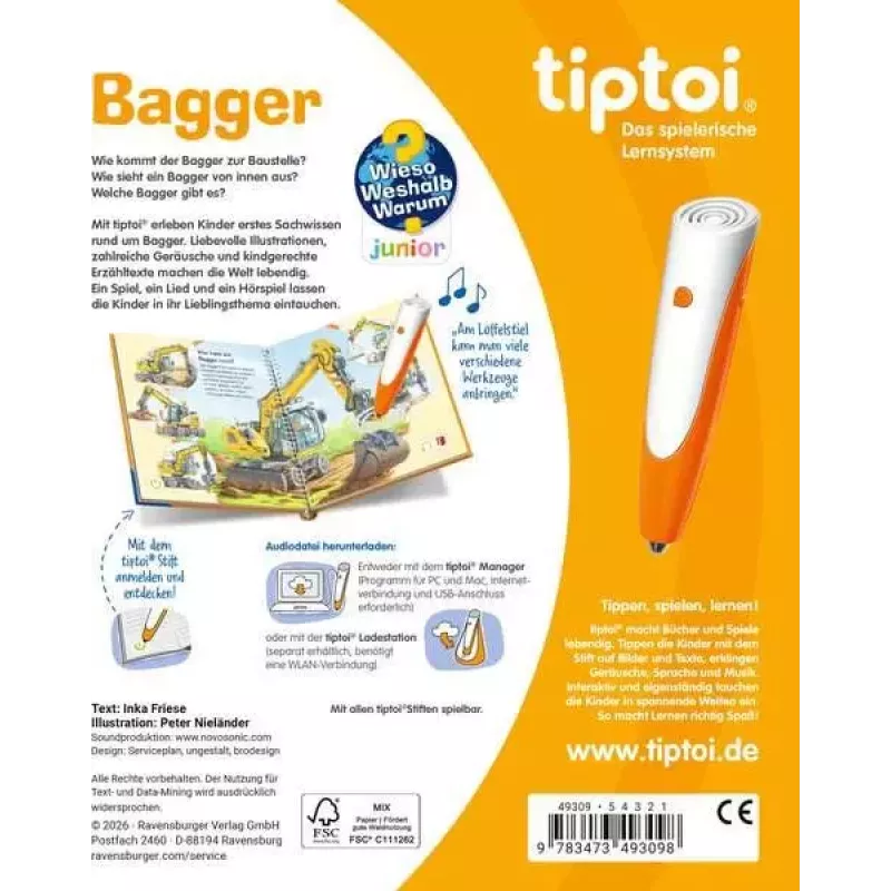 Ravensburger tiptoi Wieso? Weshalb? Warum? Bagger, saksankielinen painos